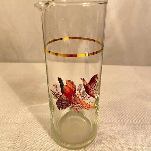 Vintage Hazel Atlas Martini Cocktail Pitcher Pheasant Bird Barware MCM Barware - Picture 1 of 9